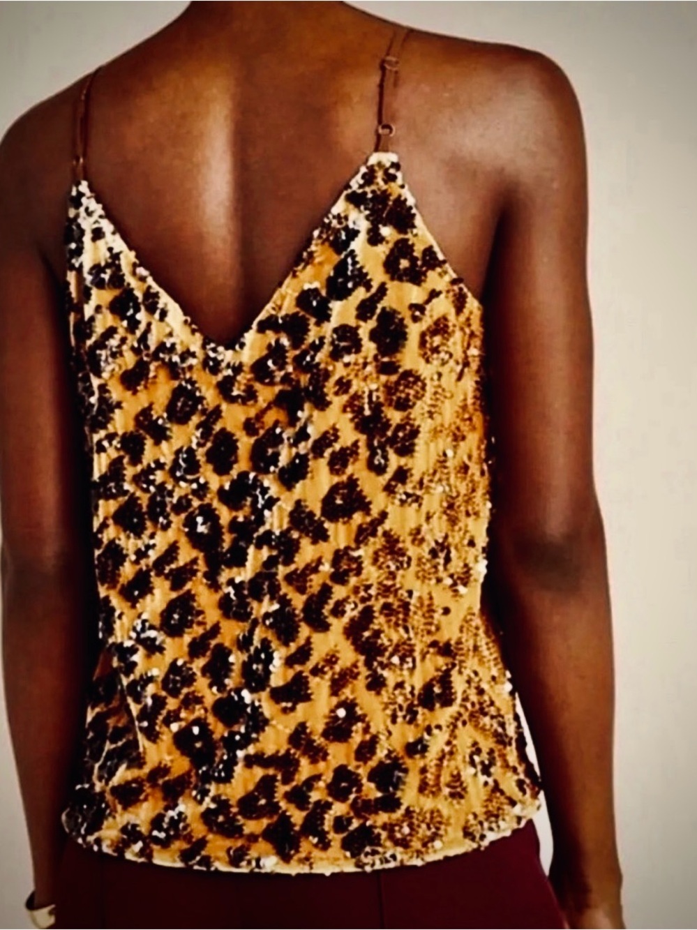 ♥️ RO + DE Sequin Leopard Print Cami Tank Top - Mustard ANTHROPOLOGIE SEQUIN - Picture 4 of 16